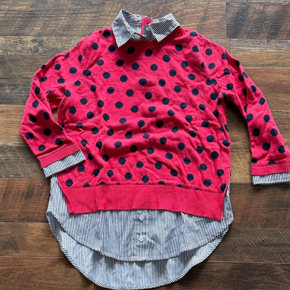 crown & ivy coral/pink Polka Dot Sweater with Striped Details